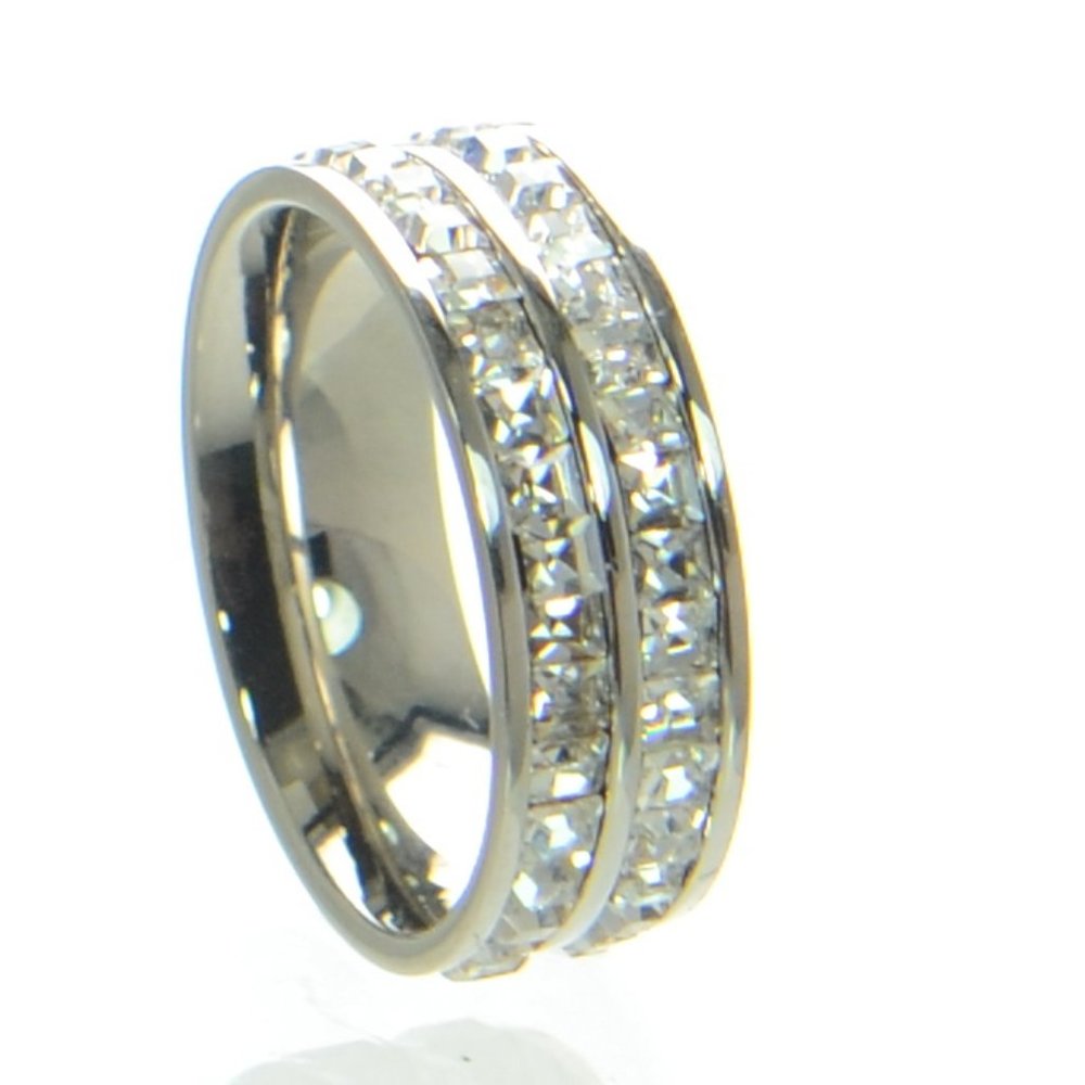 Steel by Design Double Row Princess Cut Ring